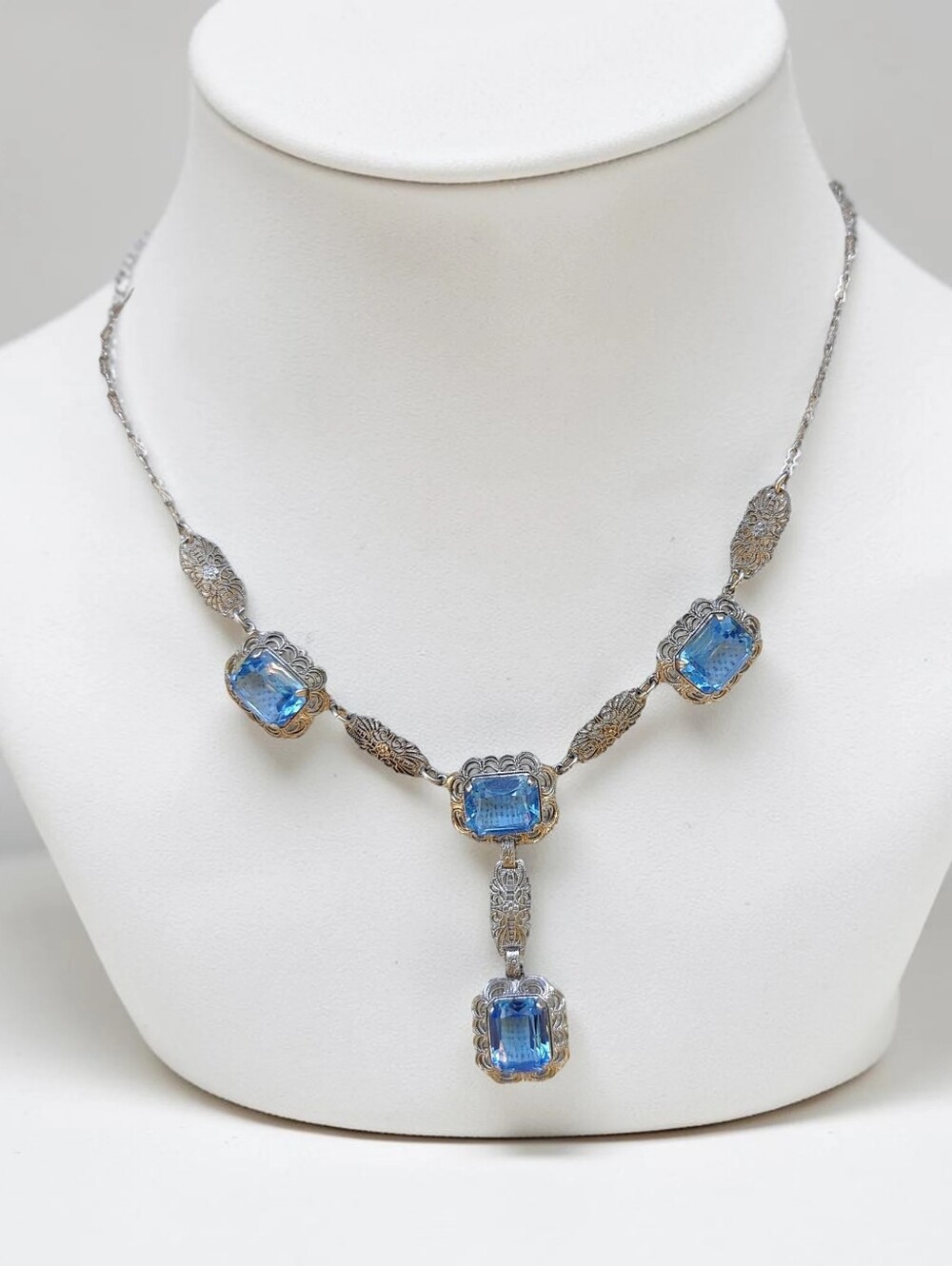 🔥 Antique Sterling Silver Blue Topaz Necklace